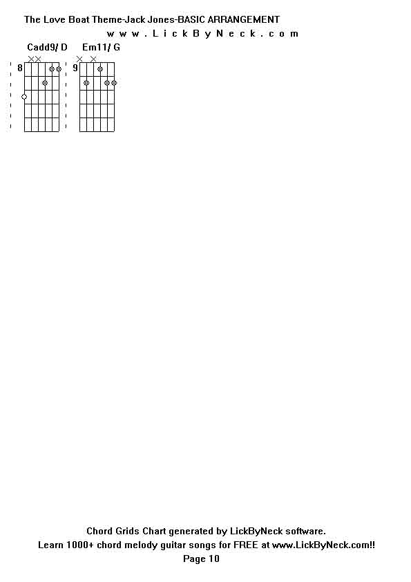 Chord Grids Chart of chord melody fingerstyle guitar song-The Love Boat Theme-Jack Jones-BASIC ARRANGEMENT,generated by LickByNeck software.